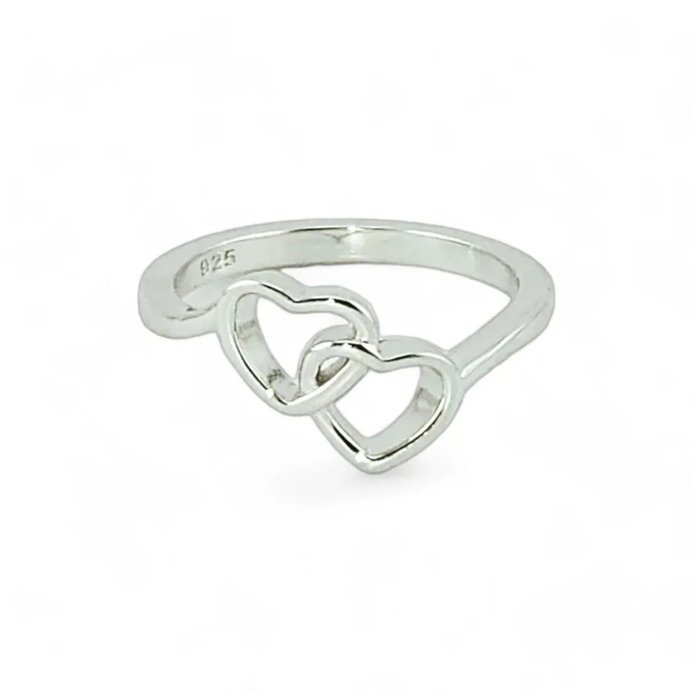 Sterling Silver Double Heart Ring - Picture 1 of 5